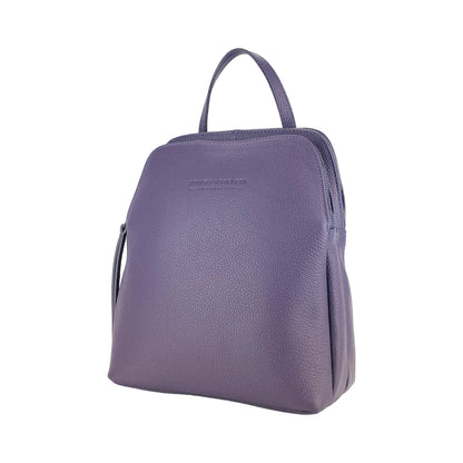 RB1018Y | Genuine Leather Double Compartment Women's Backpack Made in Italy with adjustable shoulder straps. Gunmetal metal accessories - Purple color - Dimensions: 26 x 30 x 14.5 cm