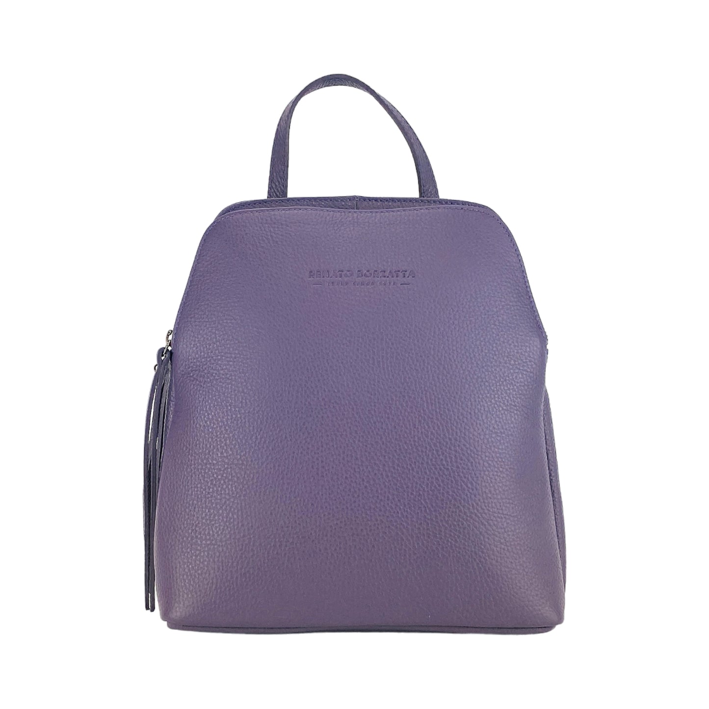 RB1018Y | Zaino Donna Doppio scomparto in Vera Pelle Made in Italy con spallacci regolabili. Accessori in metallo Canna di Fucile - Colore Viola - Dimensioni: cm 26 x 30 x 14,5