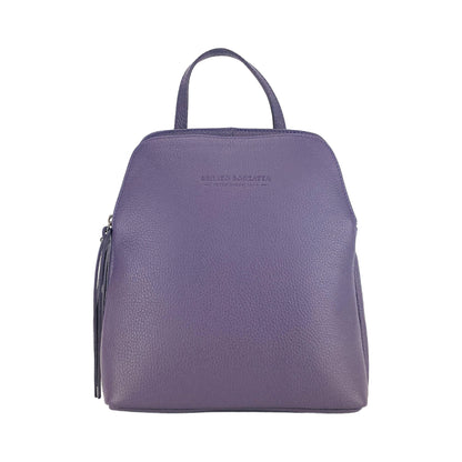 RB1018Y | Genuine Leather Double Compartment Women's Backpack Made in Italy with adjustable shoulder straps. Gunmetal metal accessories - Purple color - Dimensions: 26 x 30 x 14.5 cm