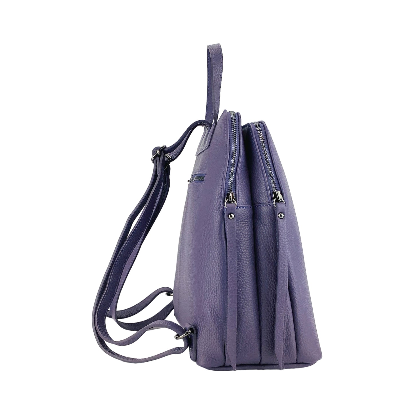 RB1018Y | Zaino Donna Doppio scomparto in Vera Pelle Made in Italy con spallacci regolabili. Accessori in metallo Canna di Fucile - Colore Viola - Dimensioni: cm 26 x 30 x 14,5