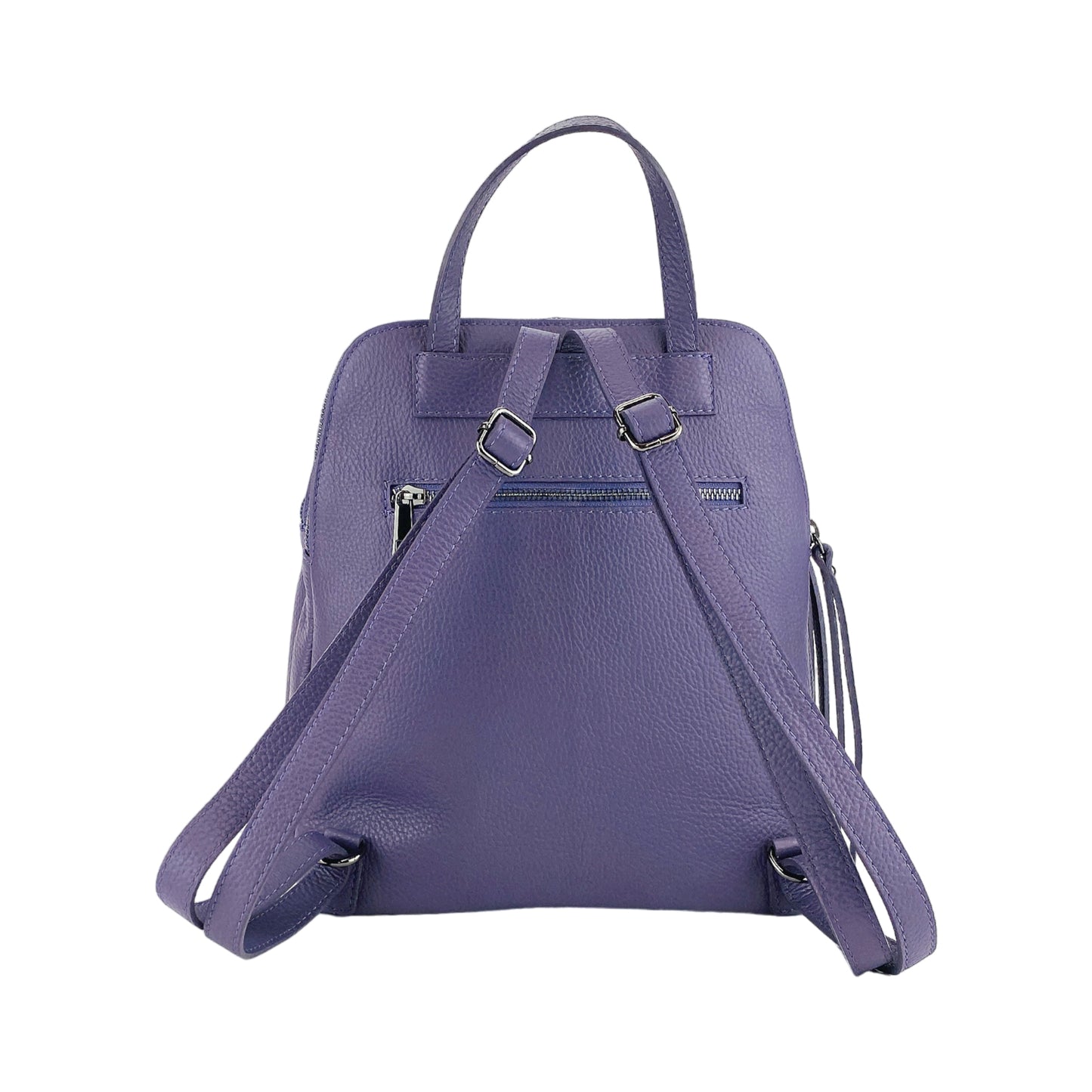 RB1018Y | Genuine Leather Double Compartment Women's Backpack Made in Italy with adjustable shoulder straps. Gunmetal metal accessories - Purple color - Dimensions: 26 x 30 x 14.5 cm