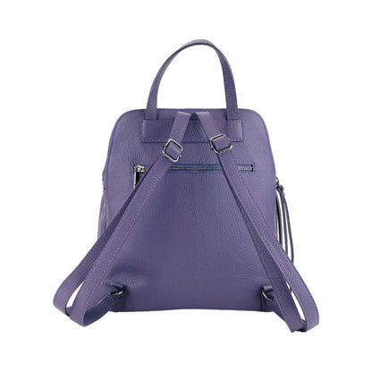 RB1018Y | Genuine Leather Double Compartment Women's Backpack Made in Italy with adjustable shoulder straps. Gunmetal metal accessories - Purple color - Dimensions: 26 x 30 x 14.5 cm