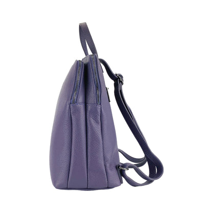 RB1018Y | Genuine Leather Double Compartment Women's Backpack Made in Italy with adjustable shoulder straps. Gunmetal metal accessories - Purple color - Dimensions: 26 x 30 x 14.5 cm