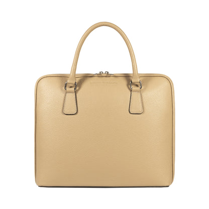 RB1019AQ | Cartella Business Unisex in Vera Pelle Made in Italy con tracolla removibile. Attacchi con moschettoni in metallo Nickel Lucido - Colore Taupe - Dimensioni: cm 37 x 29 x 6,5