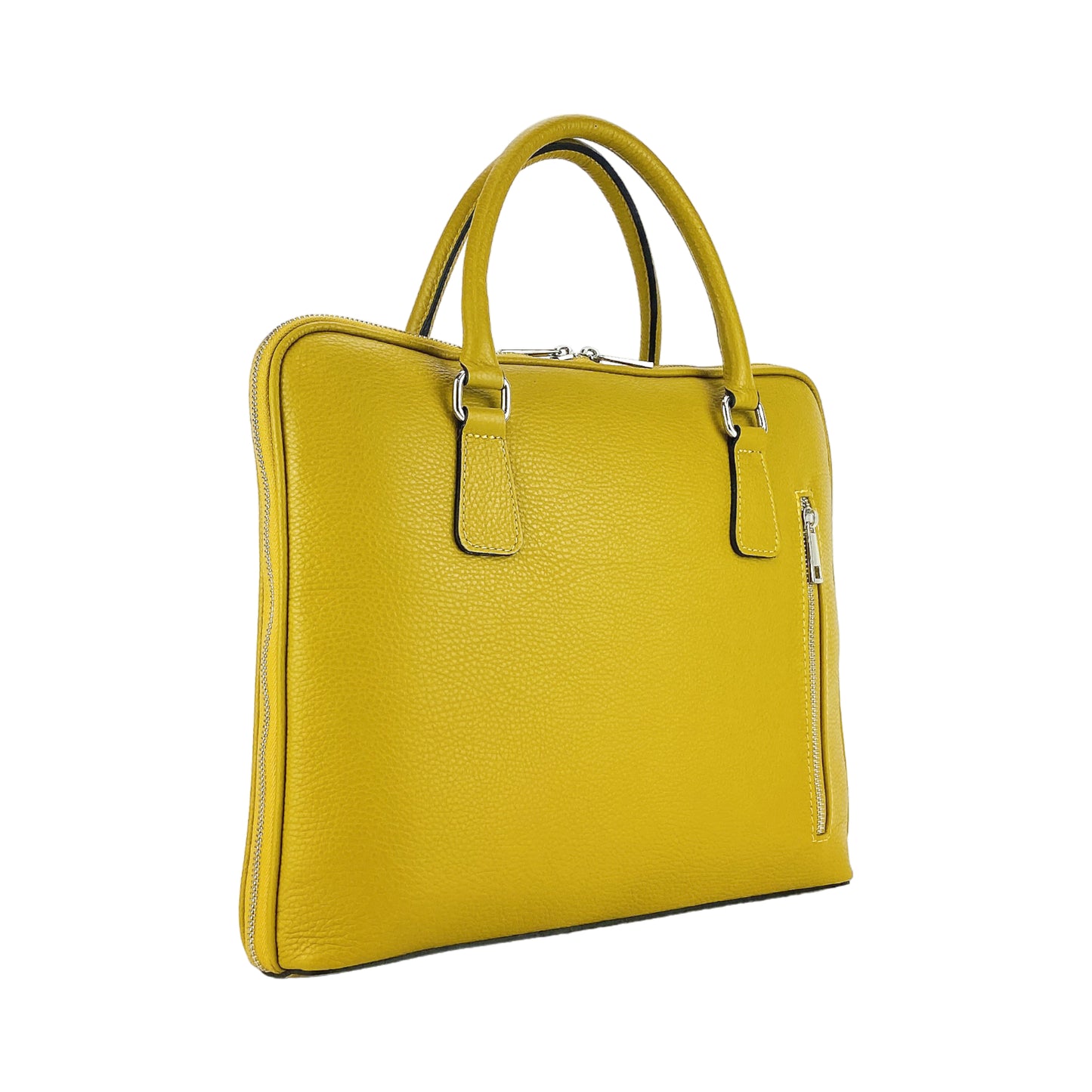 RB1019AR | Unisex Business Briefcase in Genuine Leather Made in Italy with removable shoulder strap. Attachments with shiny nickel metal snap hooks - Mustard color - Dimensions: 37 x 29 x 6.5 cm