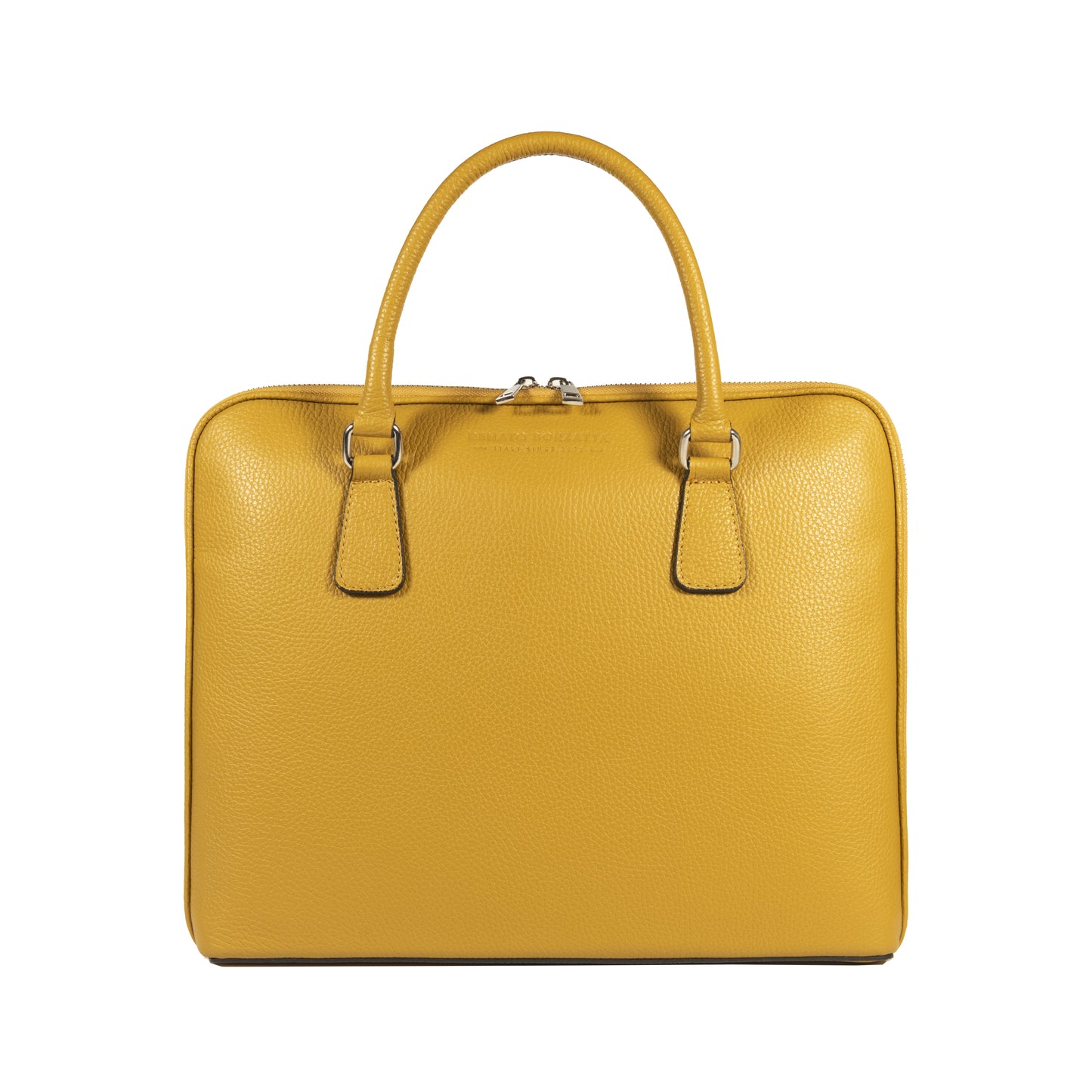 RB1019AR | Unisex Business Briefcase in Genuine Leather Made in Italy with removable shoulder strap. Attachments with shiny nickel metal snap hooks - Mustard color - Dimensions: 37 x 29 x 6.5 cm