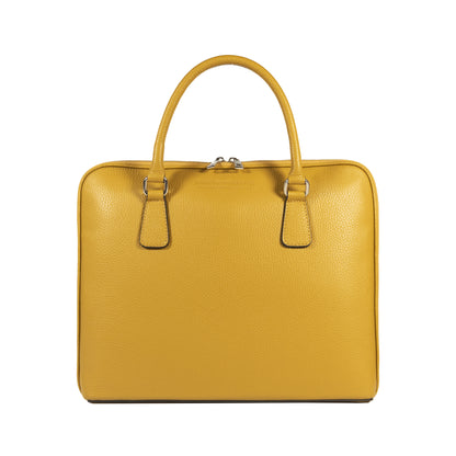 RB1019AR | Unisex Business Briefcase in Genuine Leather Made in Italy with removable shoulder strap. Attachments with shiny nickel metal snap hooks - Mustard color - Dimensions: 37 x 29 x 6.5 cm