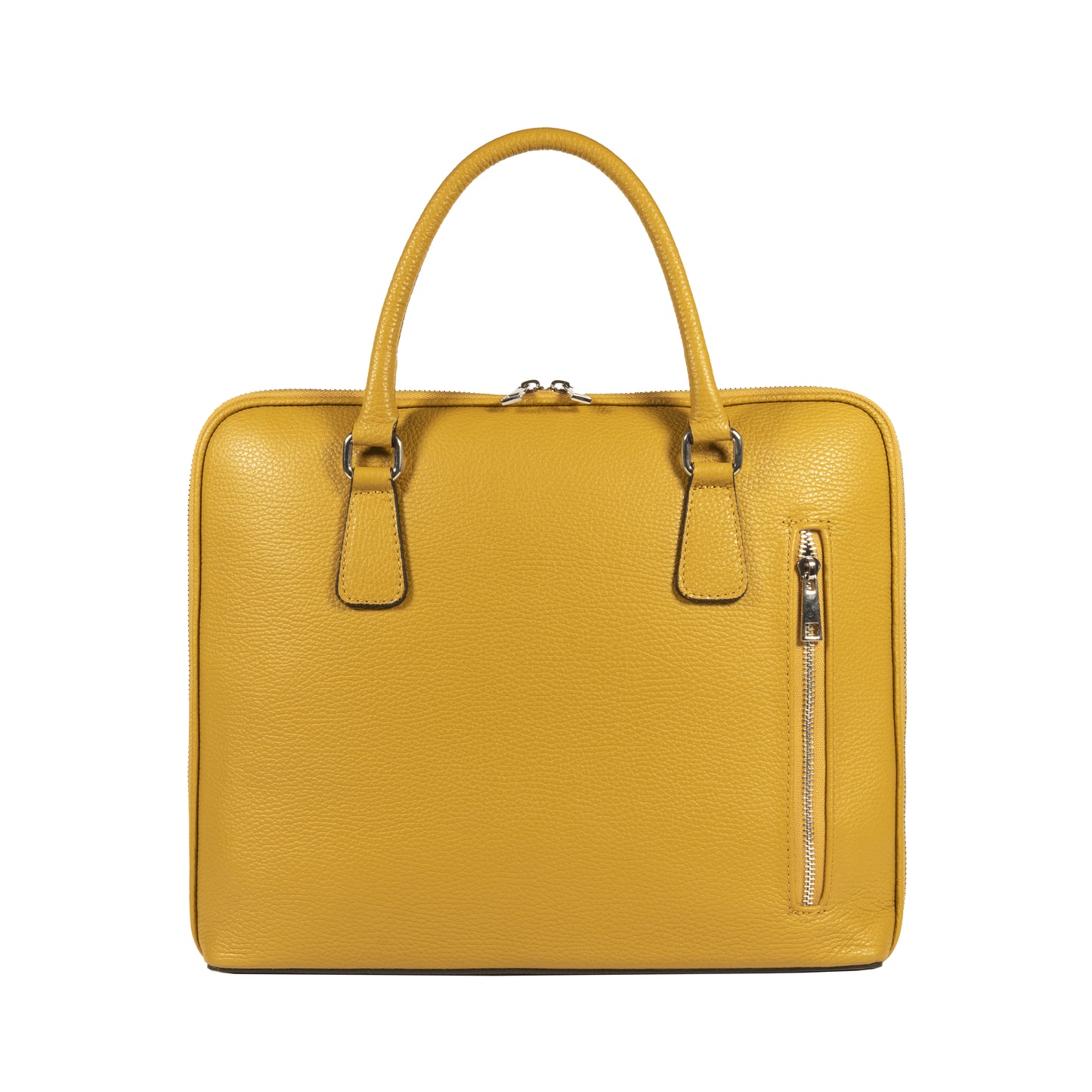 RB1019AR | Unisex Business Briefcase in Genuine Leather Made in Italy with removable shoulder strap. Attachments with shiny nickel metal snap hooks - Mustard color - Dimensions: 37 x 29 x 6.5 cm