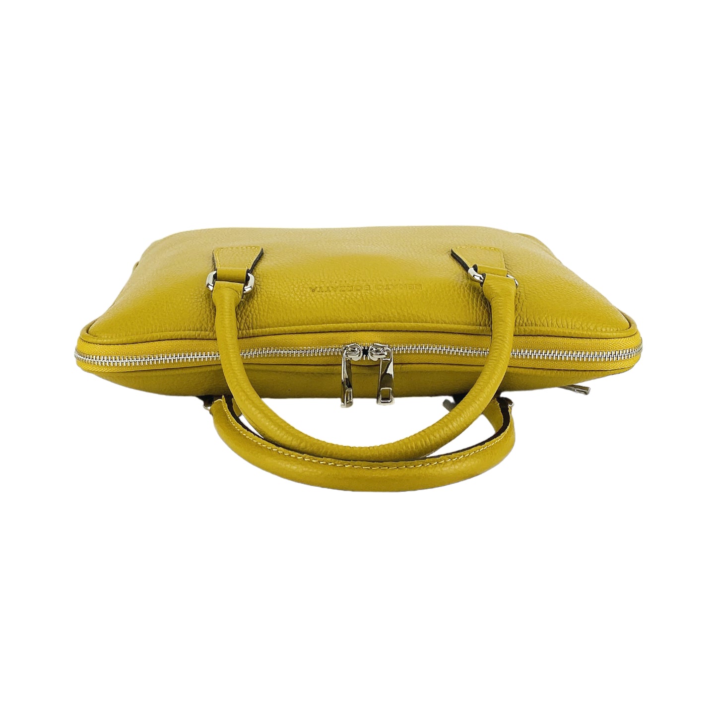 RB1019AR | Unisex Business Briefcase in Genuine Leather Made in Italy with removable shoulder strap. Attachments with shiny nickel metal snap hooks - Mustard color - Dimensions: 37 x 29 x 6.5 cm