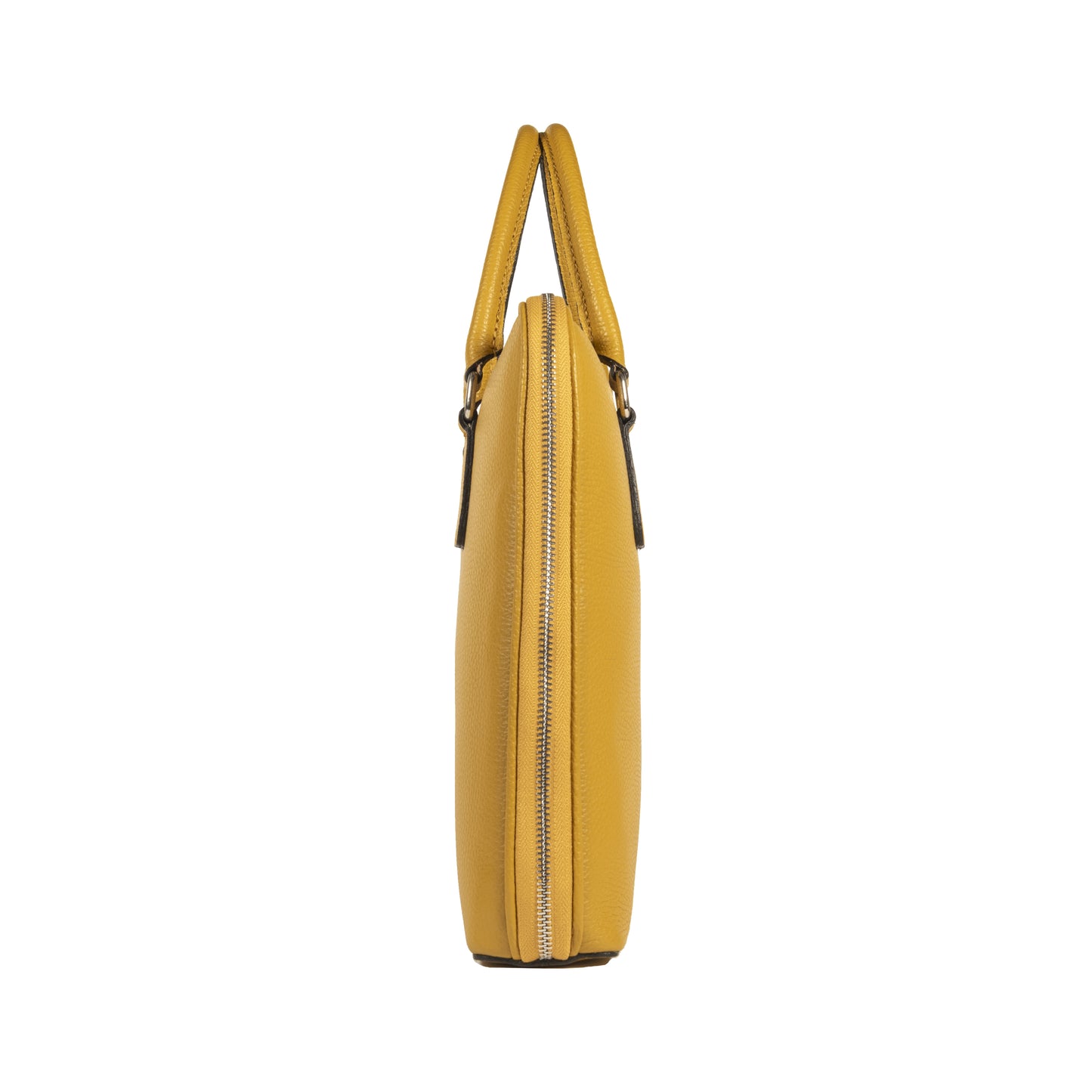 RB1019AR | Unisex Business Briefcase in Genuine Leather Made in Italy with removable shoulder strap. Attachments with shiny nickel metal snap hooks - Mustard color - Dimensions: 37 x 29 x 6.5 cm