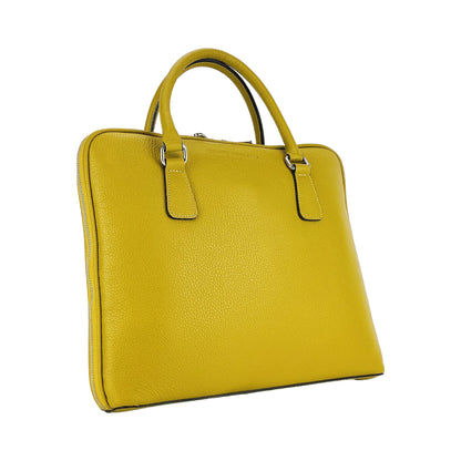 RB1019AR | Unisex Business Briefcase in Genuine Leather Made in Italy with removable shoulder strap. Attachments with shiny nickel metal snap hooks - Mustard color - Dimensions: 37 x 29 x 6.5 cm