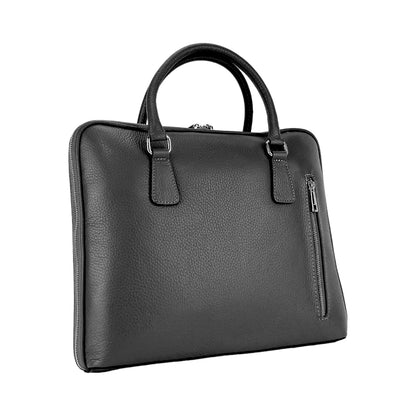 RB1019A | Cartella Business Unisex in Vera Pelle Made in Italy con tracolla removibile. Attacchi con moschettoni in metallo Nickel Lucido - Colore Nero - Dimensioni: cm 37 x 29 x 6,5