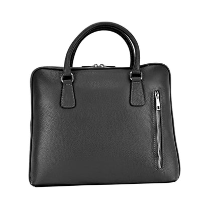 RB1019A | Cartella Business Unisex in Vera Pelle Made in Italy con tracolla removibile. Attacchi con moschettoni in metallo Nickel Lucido - Colore Nero - Dimensioni: cm 37 x 29 x 6,5