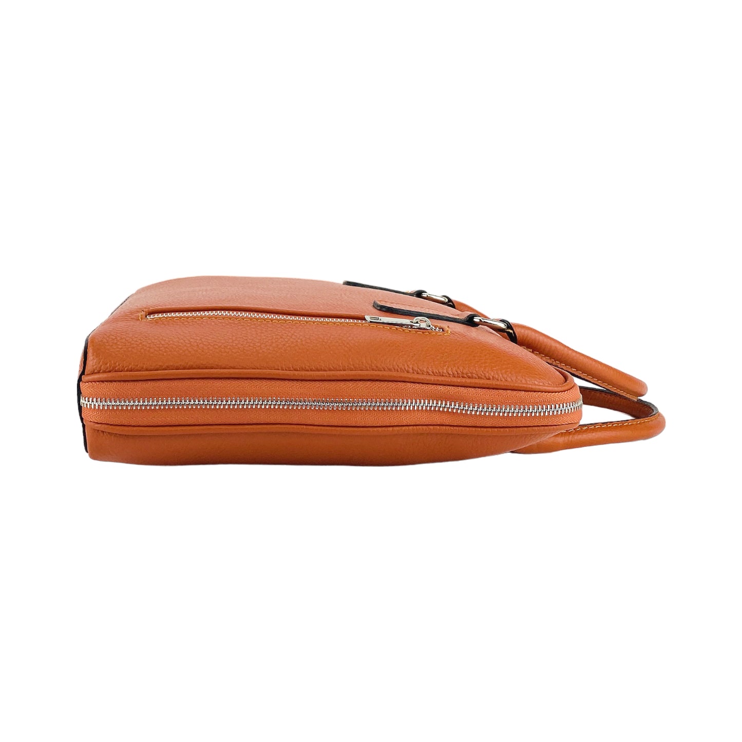 RB1019L | Unisex Business Briefcase in Genuine Leather Made in Italy with removable shoulder strap. Attachments with shiny nickel metal snap hooks - Orange color - Dimensions: 37 x 29 x 6.5 cm