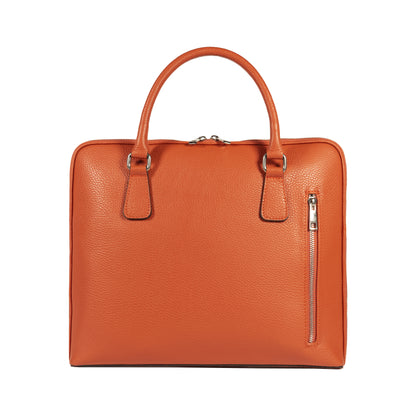 RB1019L | Unisex Business Briefcase in Genuine Leather Made in Italy with removable shoulder strap. Attachments with shiny nickel metal snap hooks - Orange color - Dimensions: 37 x 29 x 6.5 cm