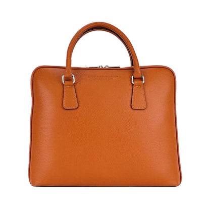 RB1019L | Unisex Business Briefcase in Genuine Leather Made in Italy with removable shoulder strap. Attachments with shiny nickel metal snap hooks - Orange color - Dimensions: 37 x 29 x 6.5 cm