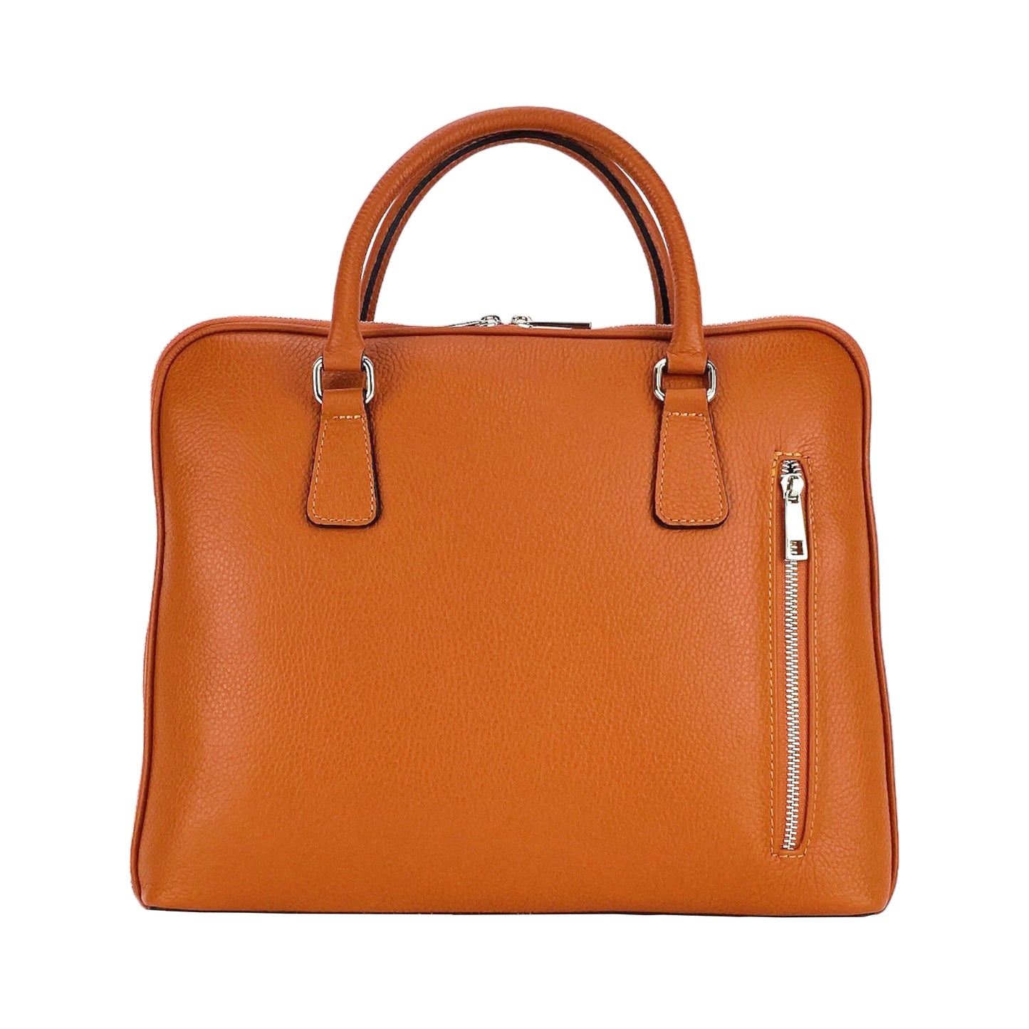 RB1019L | Unisex Business Briefcase in Genuine Leather Made in Italy with removable shoulder strap. Attachments with shiny nickel metal snap hooks - Orange color - Dimensions: 37 x 29 x 6.5 cm