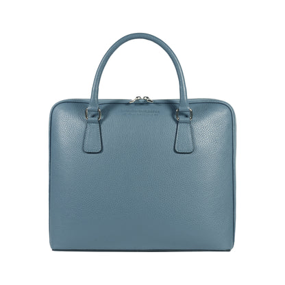 RB1019P | Unisex Business Briefcase in Genuine Leather Made in Italy with removable shoulder strap. Attachments with shiny nickel metal snap hooks - Avio color - Dimensions: 37 x 29 x 6.5 cm