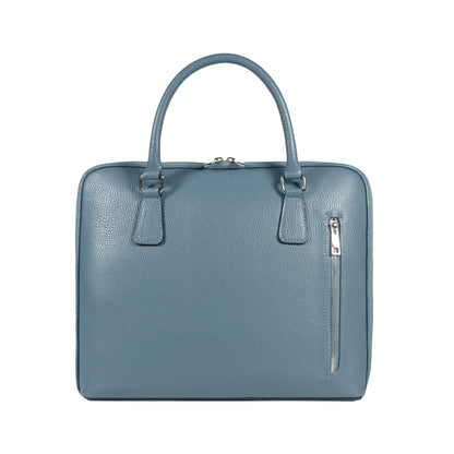 RB1019P | Unisex Business Briefcase in Genuine Leather Made in Italy with removable shoulder strap. Attachments with shiny nickel metal snap hooks - Avio color - Dimensions: 37 x 29 x 6.5 cm