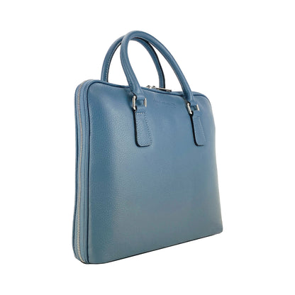 RB1019P | Unisex Business Briefcase in Genuine Leather Made in Italy with removable shoulder strap. Attachments with shiny nickel metal snap hooks - Avio color - Dimensions: 37 x 29 x 6.5 cm