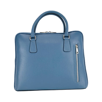 RB1019P | Unisex Business Briefcase in Genuine Leather Made in Italy with removable shoulder strap. Attachments with shiny nickel metal snap hooks - Avio color - Dimensions: 37 x 29 x 6.5 cm