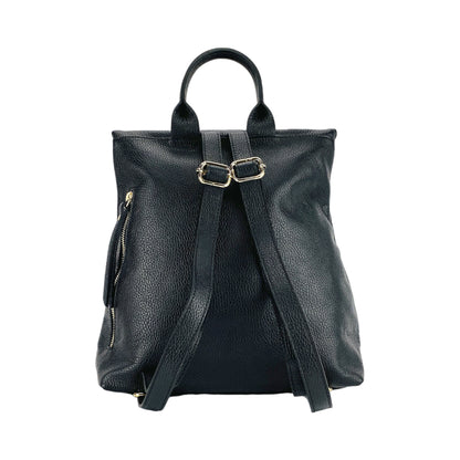 RB1021A | Zaino Donna Morbido in Vera Pelle Made in Italy con Spallacci regolabili. Chiusura lampo e Accessori in metallo Oro Lucido - Colore Nero - Dimensioni: cm 30 x 34 x 10,5