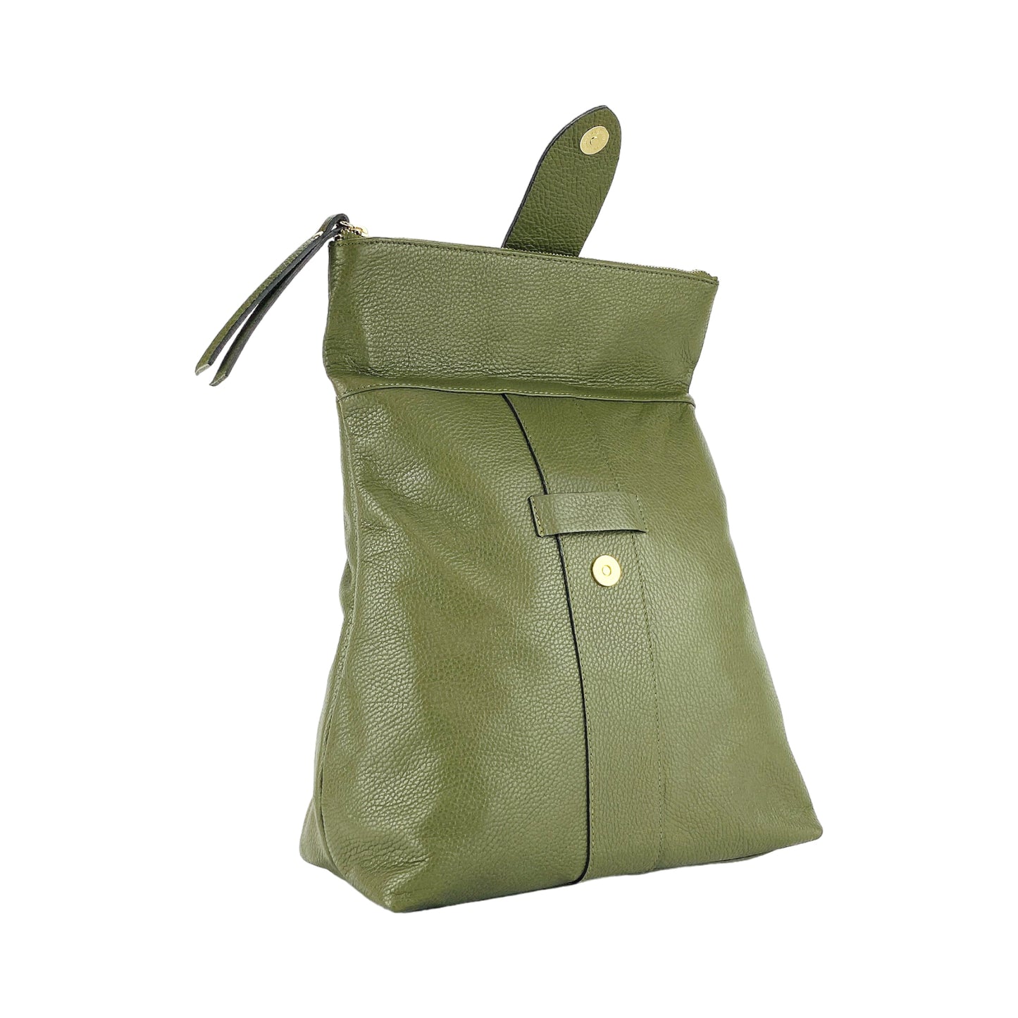 RB1021E | Zaino Donna Morbido in Vera Pelle Made in Italy con Spallacci regolabili. Chiusura lampo e Accessori in metallo Oro Lucido - Colore Verde - Dimensioni: cm 30 x 34 x 10,5