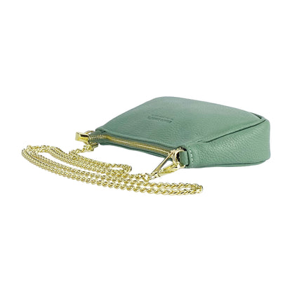 RB1022BF | Borsa Piccola in Vera Pelle Made in Italy con Tracolla a catena removibile. Chiusura con lampo e Accessori in metallo Oro Lucido - Colore Menta - Dimensioni: cm 20 x 12 x 6