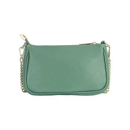 RB1022BF | Borsa Piccola in Vera Pelle Made in Italy con Tracolla a catena removibile. Chiusura con lampo e Accessori in metallo Oro Lucido - Colore Menta - Dimensioni: cm 20 x 12 x 6