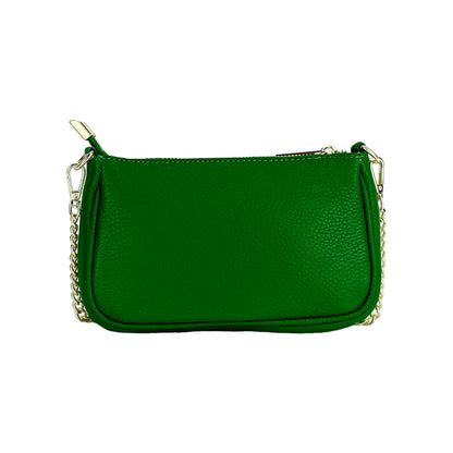 RB1022E | Borsa Piccola in Vera Pelle Made in Italy con Tracolla a catena removibile. Chiusura con lampo e Accessori in metallo Oro Lucido - Colore Verde - Dimensioni: cm 20 x 12 x 6