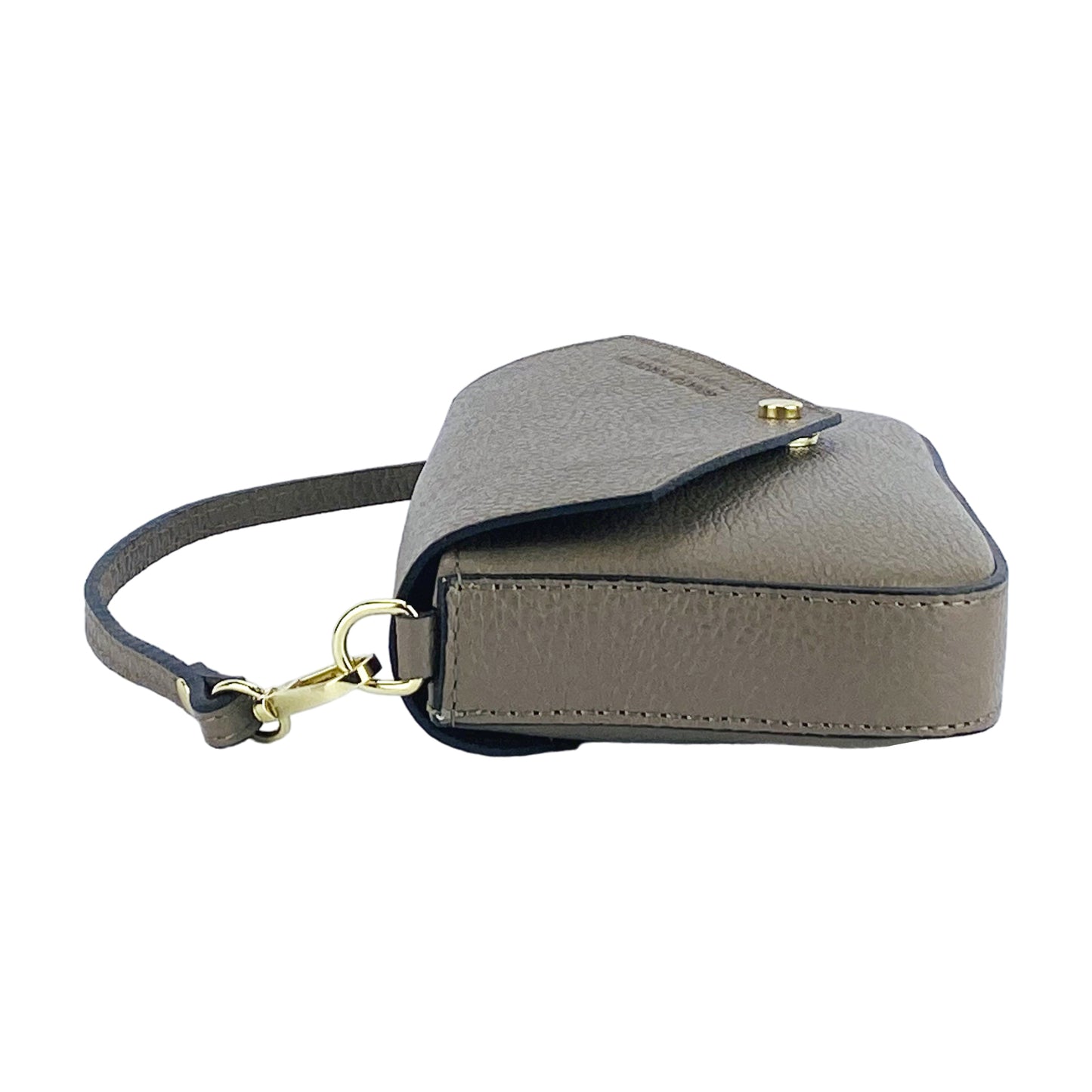 RB1023AQ | Borsa piccola a Spalla con Tracolla a catena removibile in Vera Pelle Made in Italy. Pattina di Chiusura. Accessori in metallo Oro Lucido - Colore Taupe - Dimensioni: cm 22 x 12 x 3