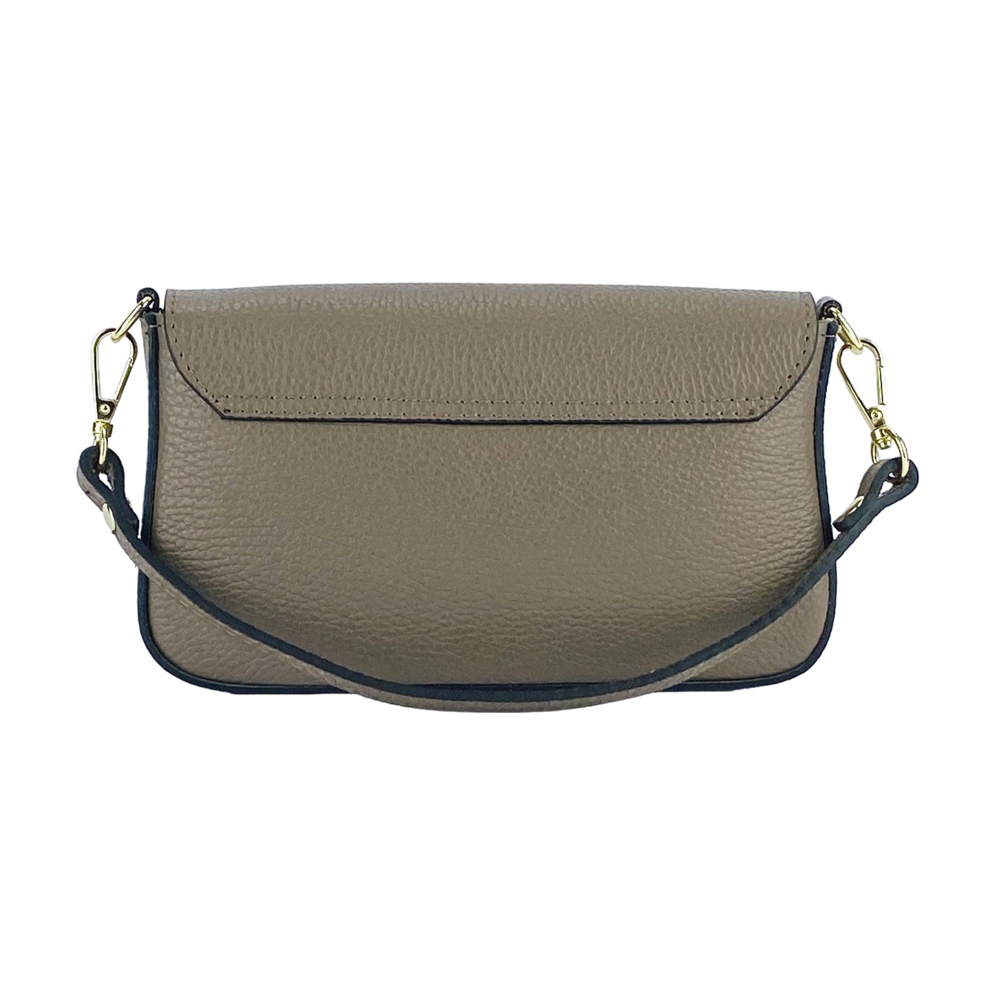 RB1023AQ | Borsa piccola a Spalla con Tracolla a catena removibile in Vera Pelle Made in Italy. Pattina di Chiusura. Accessori in metallo Oro Lucido - Colore Taupe - Dimensioni: cm 22 x 12 x 3