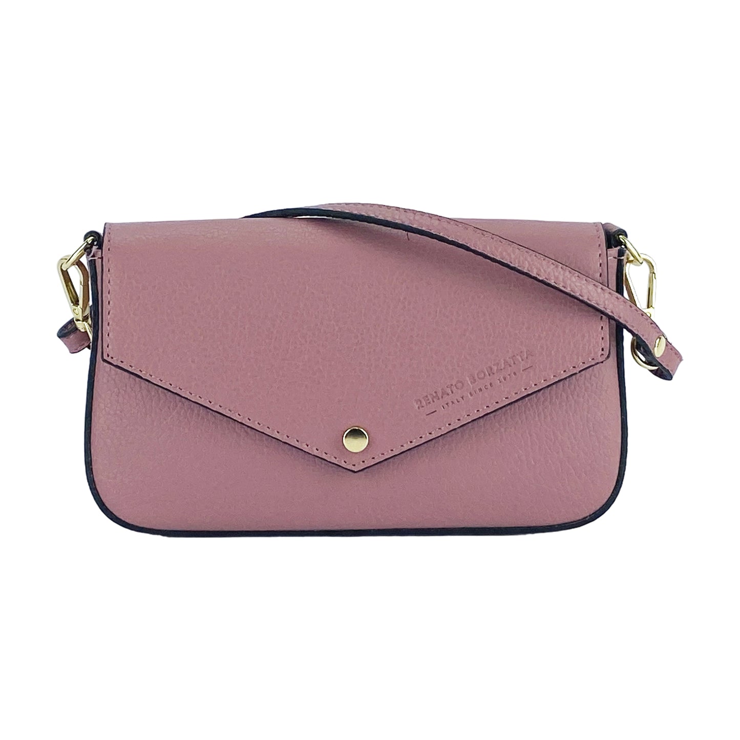 RB1023AZ | Borsa piccola a Spalla con Tracolla a catena removibile in Vera Pelle Made in Italy. Pattina di Chiusura. Accessori in metallo Oro Lucido - Colore Rosa Antico - Dimensioni: cm 22 x 12 x 3