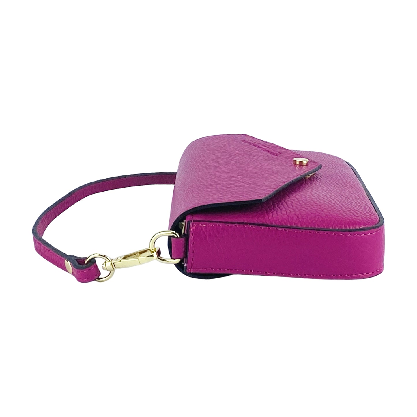 RB1023BE | Borsa piccola a Spalla con Tracolla a catena removibile in Vera Pelle Made in Italy. Pattina di Chiusura. Accessori in metallo Oro Lucido - Colore Fuxia - Dimensioni: cm 22 x 12 x 3