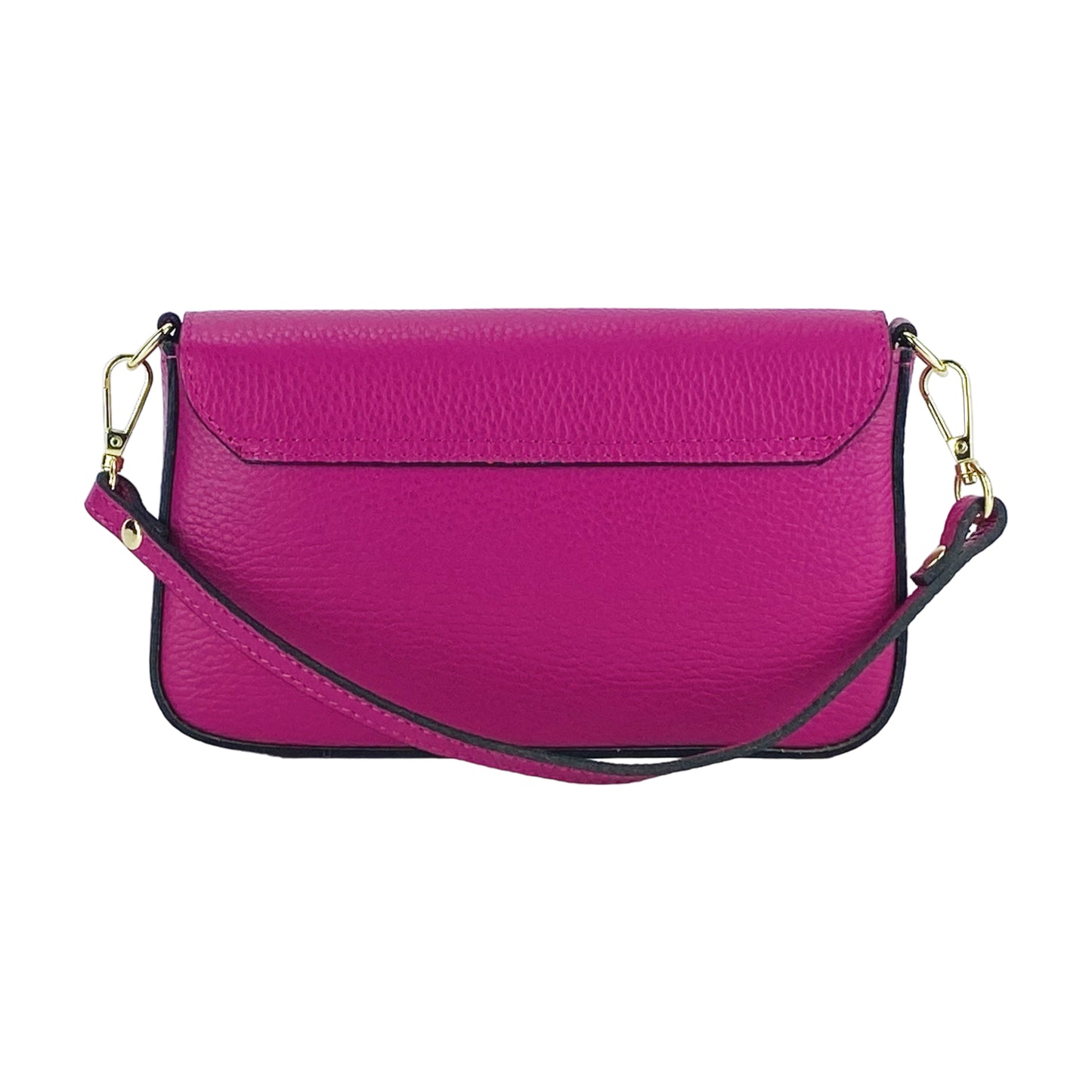 RB1023BE | Borsa piccola a Spalla con Tracolla a catena removibile in Vera Pelle Made in Italy. Pattina di Chiusura. Accessori in metallo Oro Lucido - Colore Fuxia - Dimensioni: cm 22 x 12 x 3