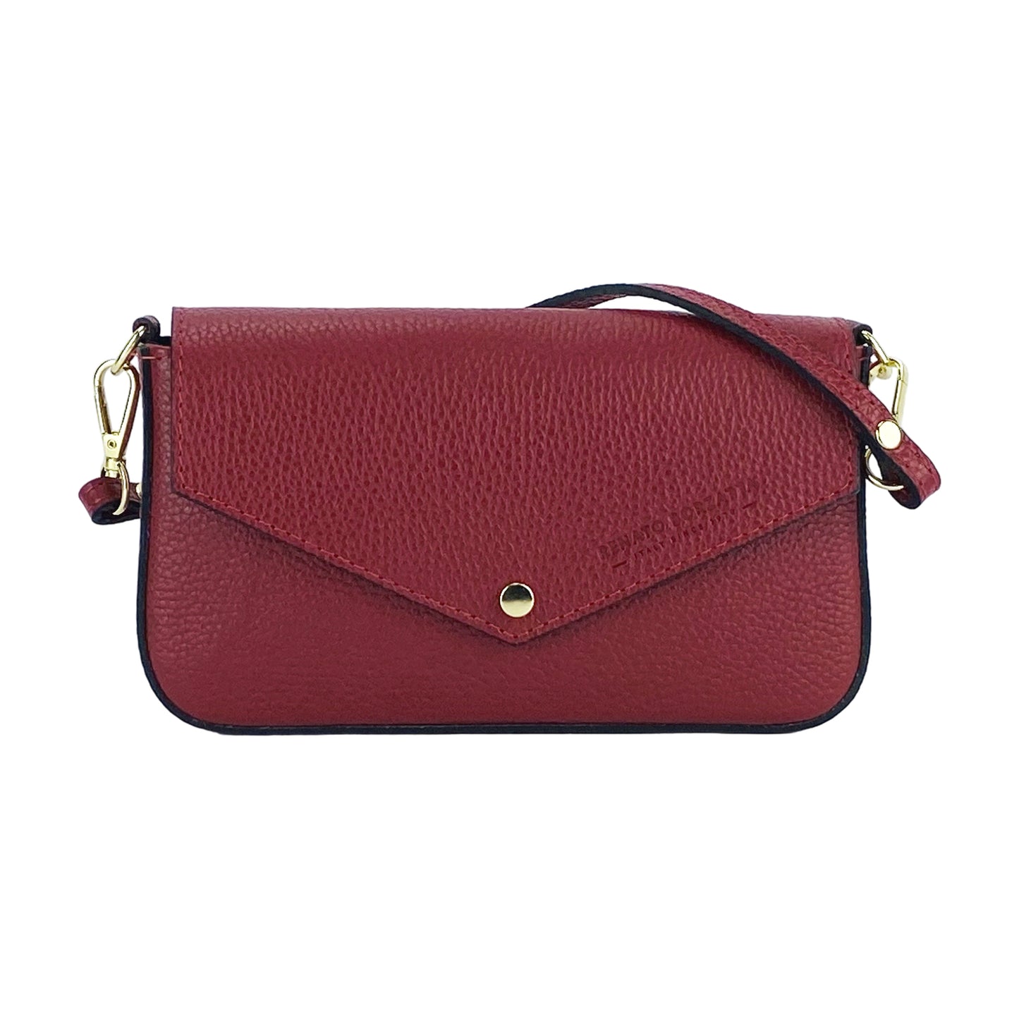 RB1023V | Borsa piccola a Spalla con Tracolla a catena removibile in Vera Pelle Made in Italy. Pattina di Chiusura. Accessori in metallo Oro Lucido - Colore Rosso - Dimensioni: cm 22 x 12 x 3