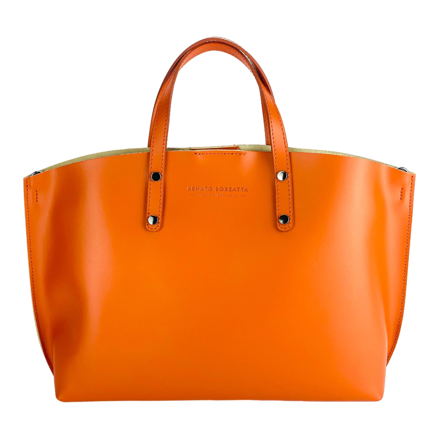 RB1024AM | Women's handbag in genuine leather Made in Italy with removable shoulder strap. Large internal removable bag. Accessories Shiny Gunmetal - Paprika color - Dimensions: 48x31x11 cm