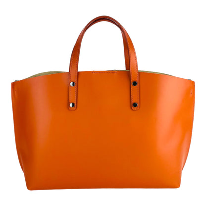 RB1024AM | Women's handbag in genuine leather Made in Italy with removable shoulder strap. Large internal removable bag. Accessories Shiny Gunmetal - Paprika color - Dimensions: 48x31x11 cm