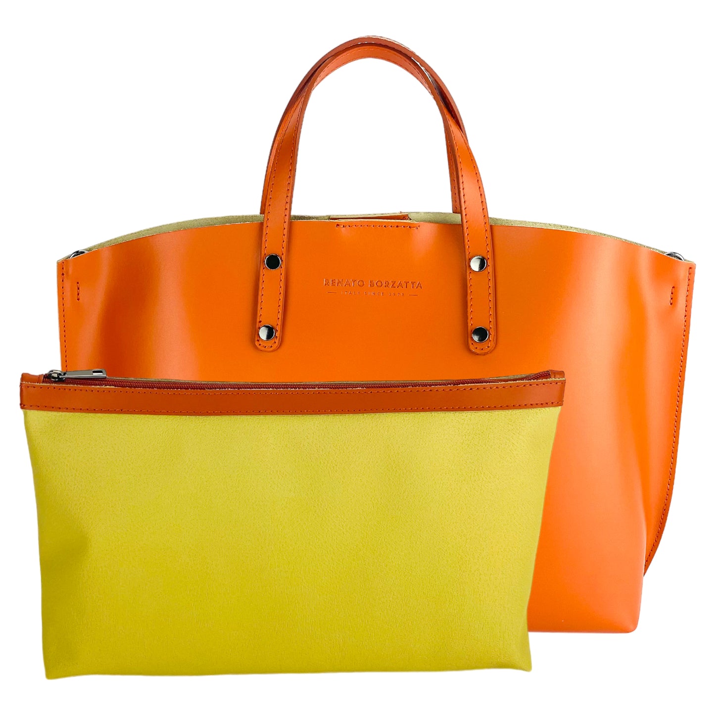 RB1024AM | Women's handbag in genuine leather Made in Italy with removable shoulder strap. Large internal removable bag. Accessories Shiny Gunmetal - Paprika color - Dimensions: 48x31x11 cm