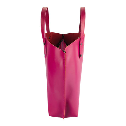 RB1024BE  | Borsa Donna a Mano in Vera Pelle Made in Italy con tracolla removibile. Sacca grande interna estraibile. Accessori Canna di Fucile Lucido - Colore Fuxia - Dimensioni: cm 48x31x11