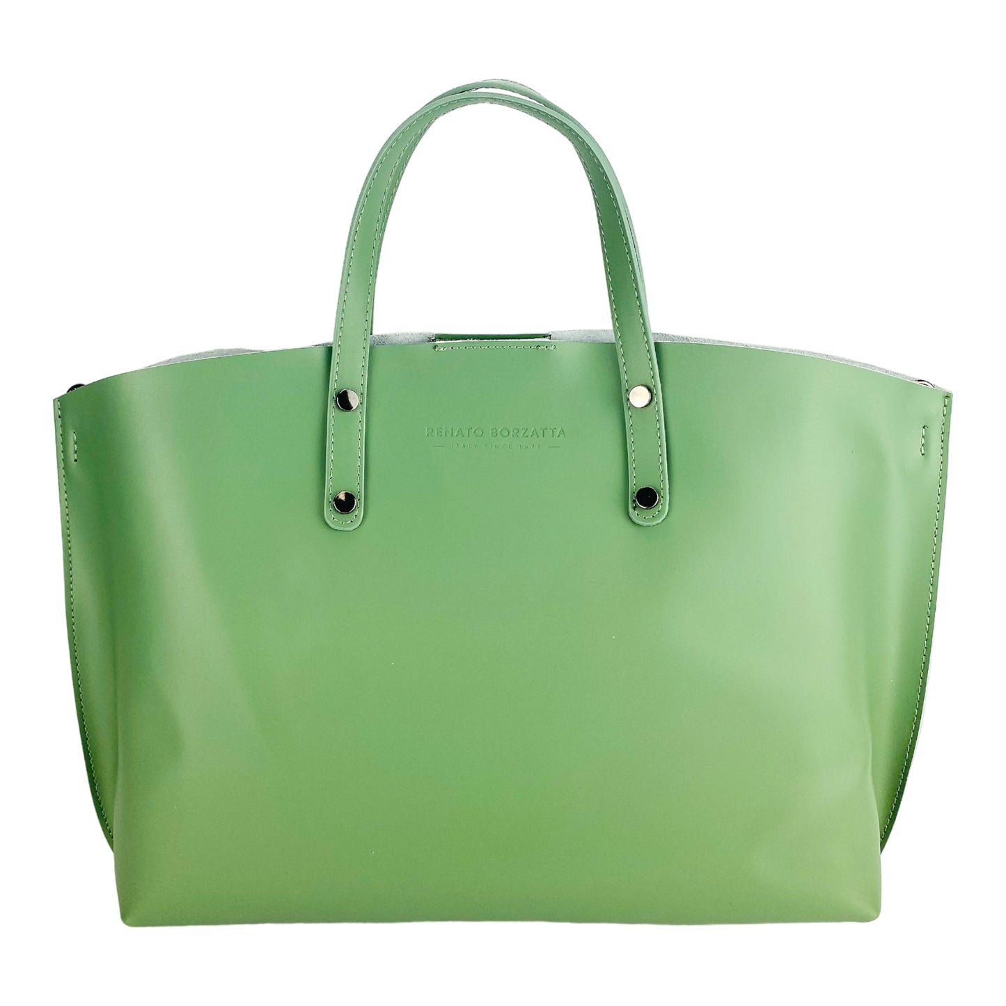 RB1024BF | Women's handbag in genuine leather Made in Italy with removable shoulder strap. Large internal removable bag. Glossy gunmetal accessories - Mint color - Dimensions: 48x31x11 cm