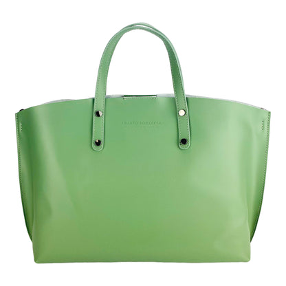 RB1024BF  | Borsa Donna a Mano in Vera Pelle Made in Italy con tracolla removibile. Sacca grande interna estraibile. Accessori Canna di Fucile Lucido - Colore Menta - Dimensioni: cm 48x31x11