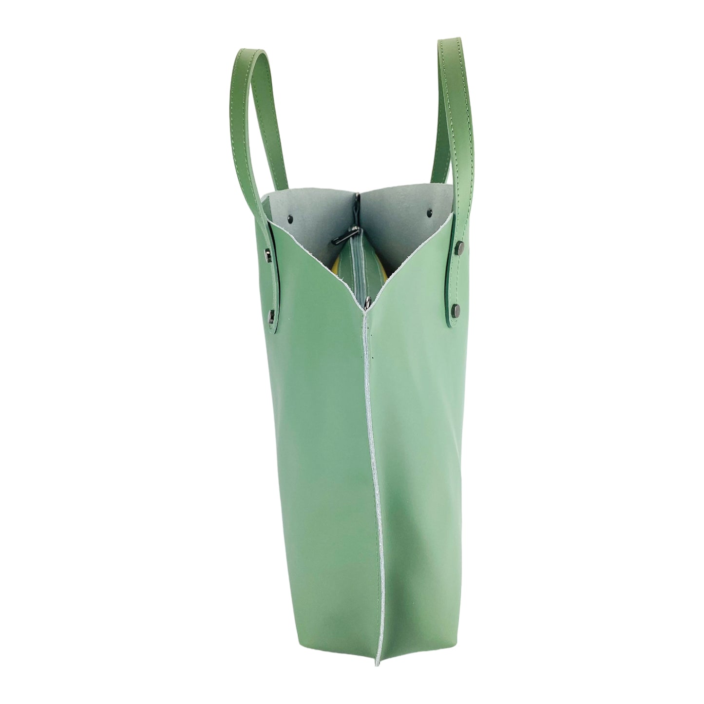 RB1024BF  | Borsa Donna a Mano in Vera Pelle Made in Italy con tracolla removibile. Sacca grande interna estraibile. Accessori Canna di Fucile Lucido - Colore Menta - Dimensioni: cm 48x31x11