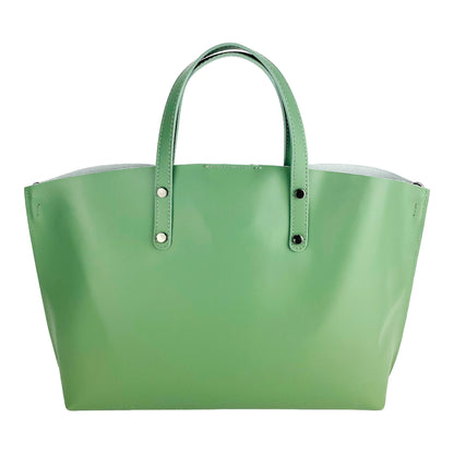 RB1024BF  | Borsa Donna a Mano in Vera Pelle Made in Italy con tracolla removibile. Sacca grande interna estraibile. Accessori Canna di Fucile Lucido - Colore Menta - Dimensioni: cm 48x31x11