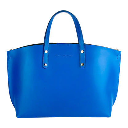 RB1024CH  | Borsa Donna a Mano in Vera Pelle Made in Italy con tracolla removibile. Sacca grande interna estraibile. Accessori Canna di Fucile Lucido - Colore Blu Royal - Dimensioni: cm 48x31x11