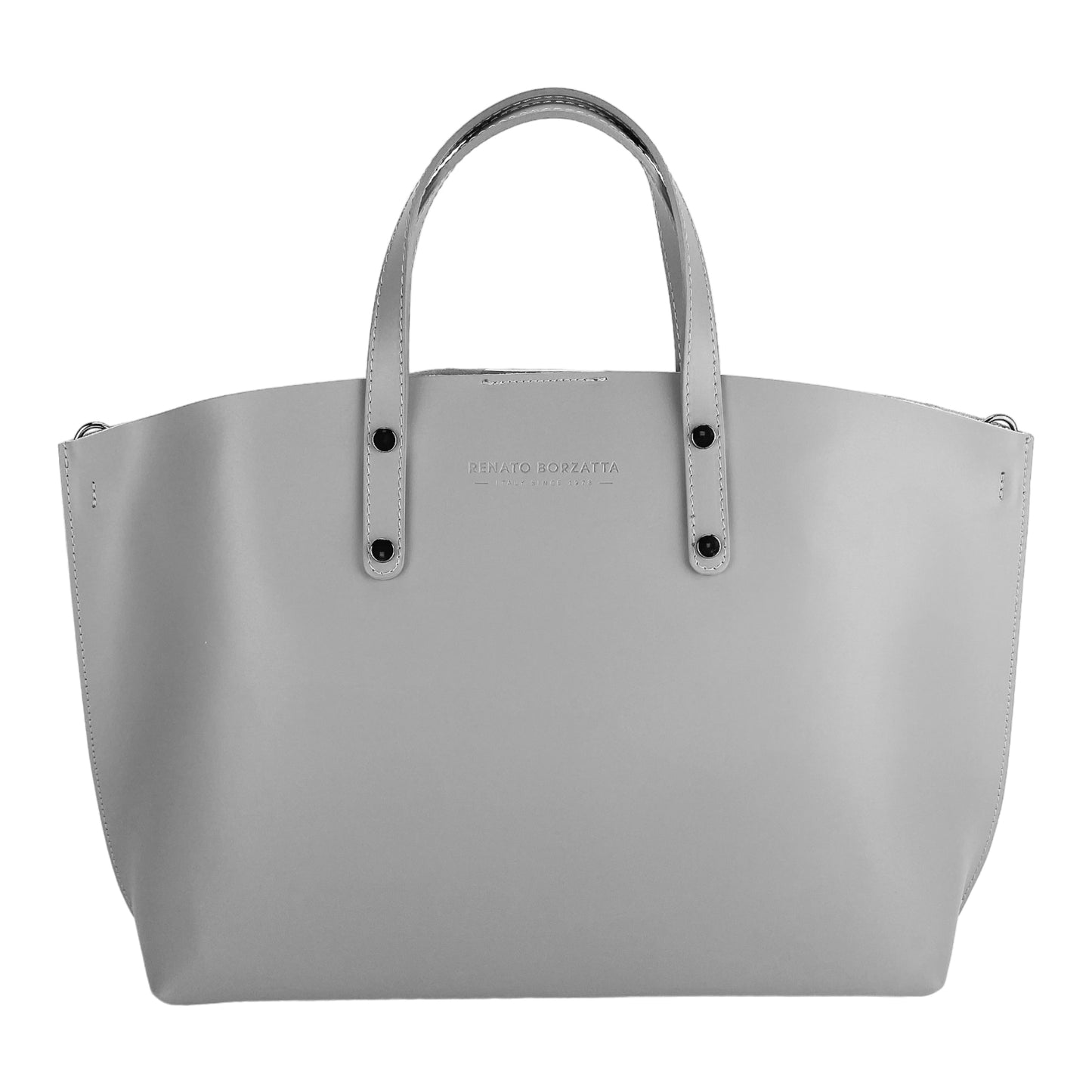 RB1024F | Women's handbag in genuine leather Made in Italy with removable shoulder strap. Large internal removable bag. Polished gunmetal accessories - Gray color - Dimensions: 48x31x11 cm