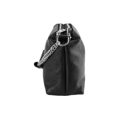 RB1025A | Women's handbag with double zip in Genuine Leather Made in Italy. Adjustable leather shoulder strap. Polished Nickel Accessories - Black Color - Dimensions: 26 x 14 x 9 cm