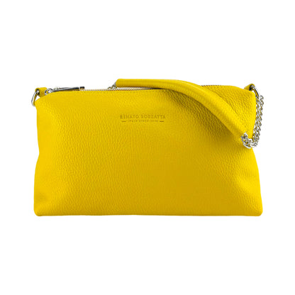 RB1025R | Women's handbag with double zip in Genuine Leather Made in Italy. Adjustable leather shoulder strap. Polished Nickel Accessories - Yellow Color - Dimensions: 26 x 14 x 9 cm