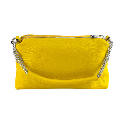 RB1025R | Women's handbag with double zip in Genuine Leather Made in Italy. Adjustable leather shoulder strap. Polished Nickel Accessories - Yellow Color - Dimensions: 26 x 14 x 9 cm