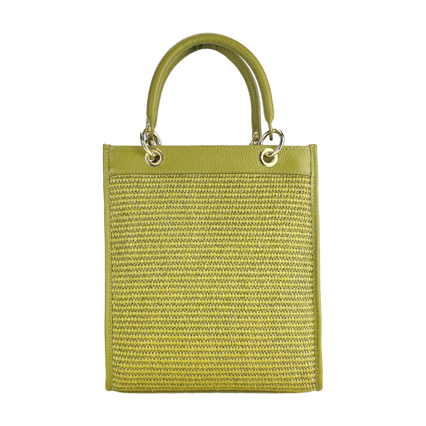 RB1026CM  | Borsa Donna a mano verticale in Vera Pelle e Paglia Made in Italy. Tracolla removibile e regolabile in pelle. Accessori Oro Lucido - Colore Pistacchio - Dimensioni: cm 24 x 29 x 9